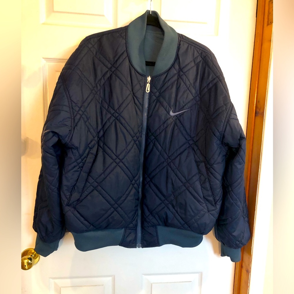 Vintage Nike Big Swoosh Logo 90s Reversible Quilted Coat Jacket Mens Large READ